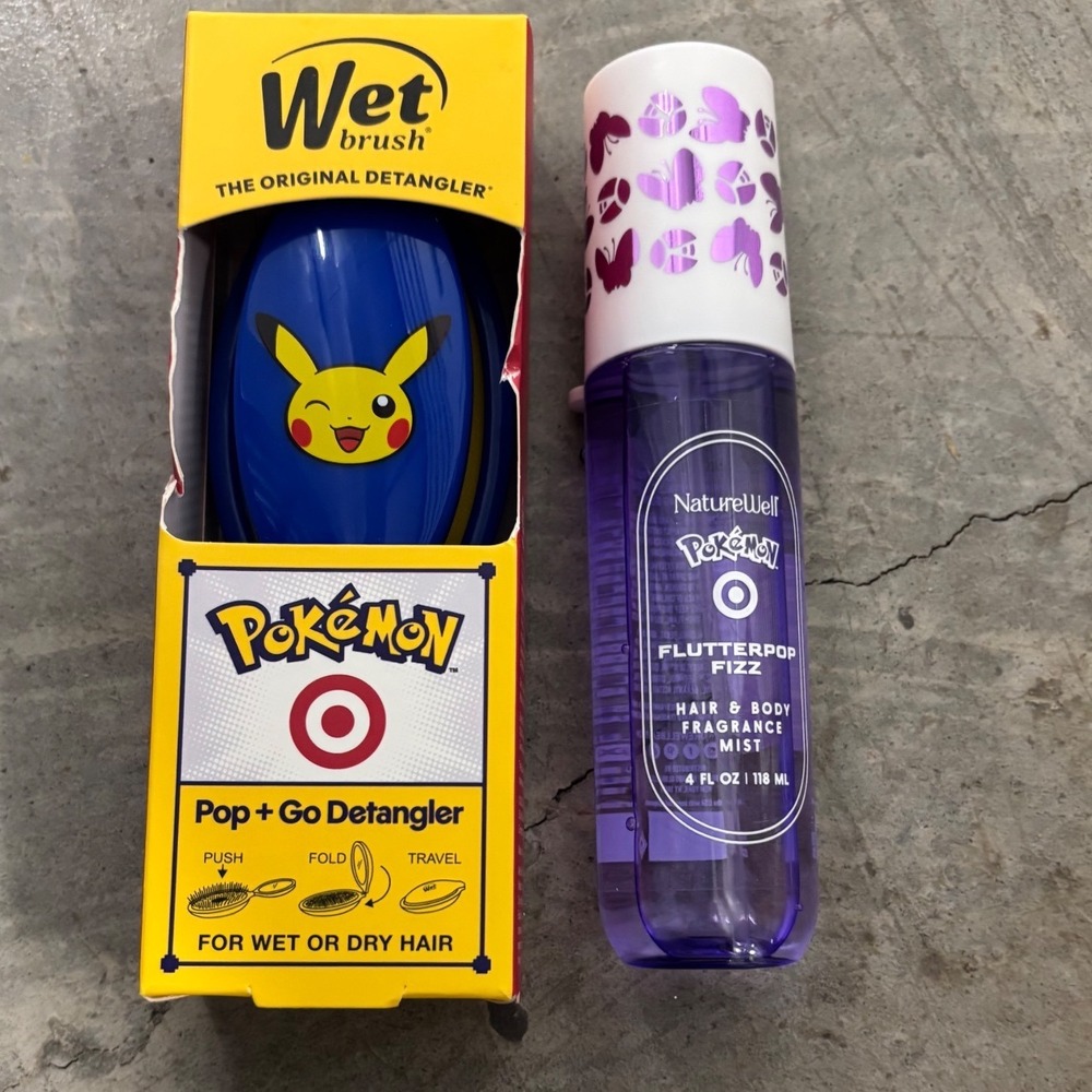 Pokemon Wet Brush Pikachu Pop & Go Detangler & NatureWell Flutterpop Fizz Mist